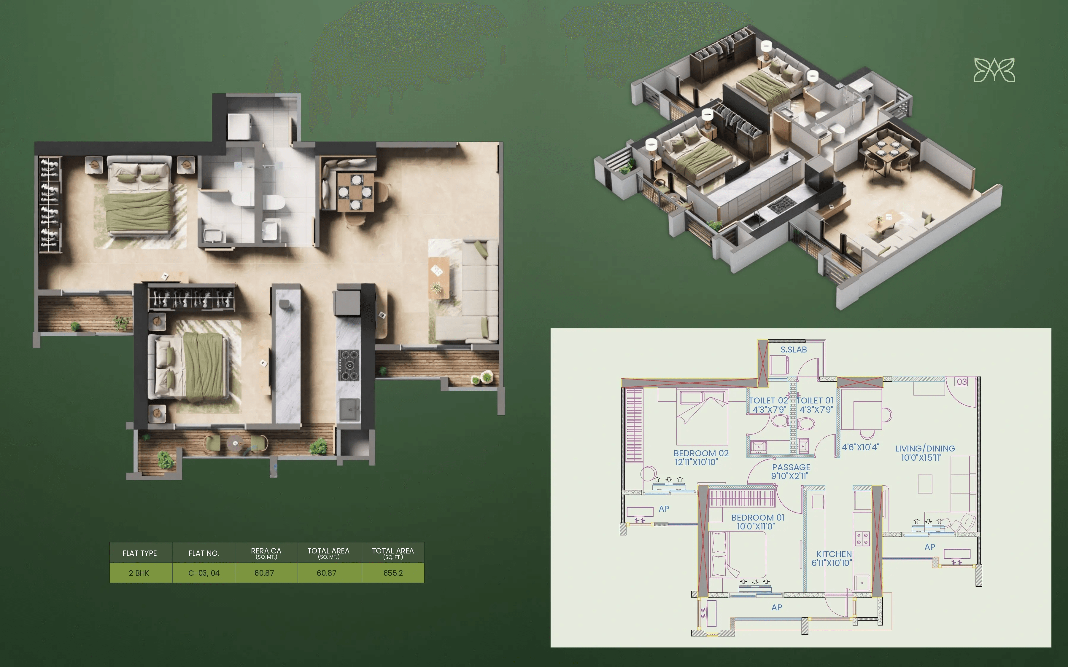 Squarefeet Avatara Forest Kingdom Unit plan - 655 sq.ft.