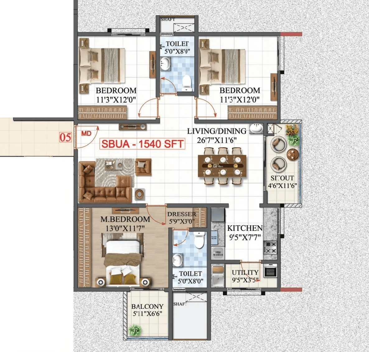 Amrutha Lake Vista Unit plan - 1078 sq.ft.