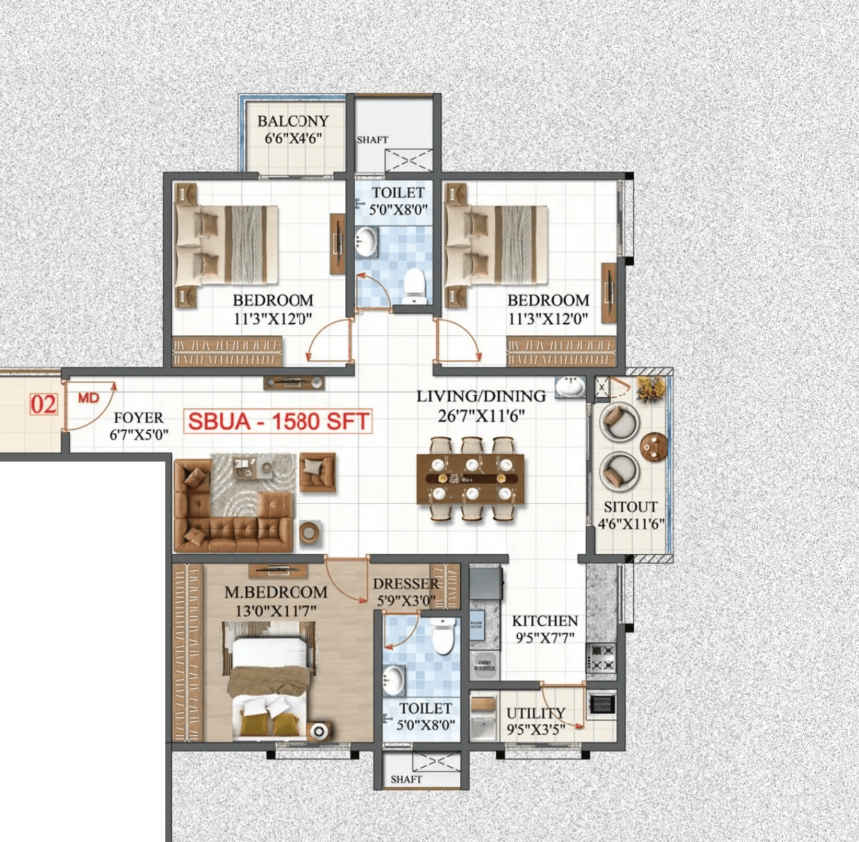 Amrutha Lake Vista Unit plan - 1106 sq.ft.
