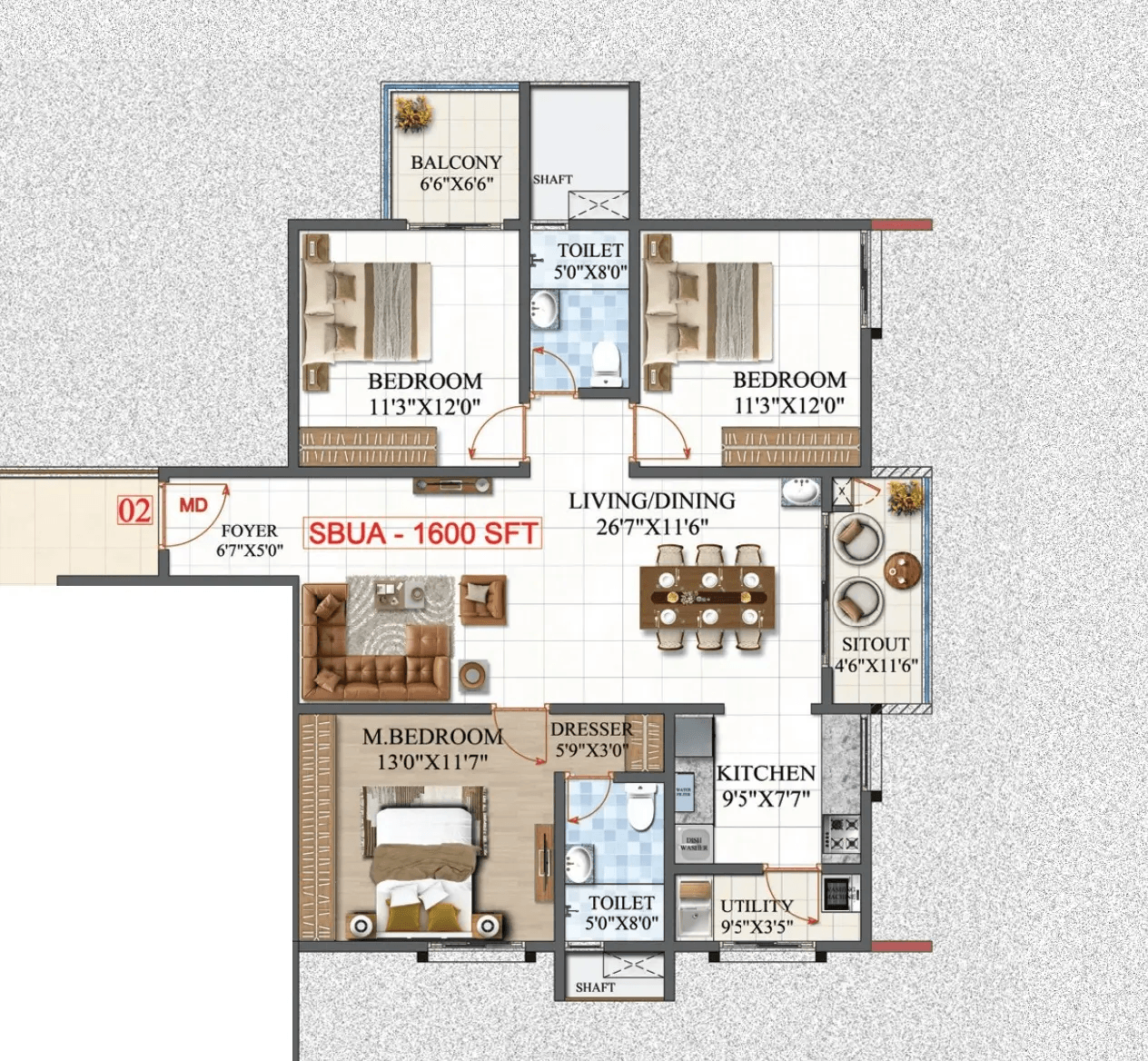 Amrutha Lake Vista Unit plan - 1120 sq.ft.