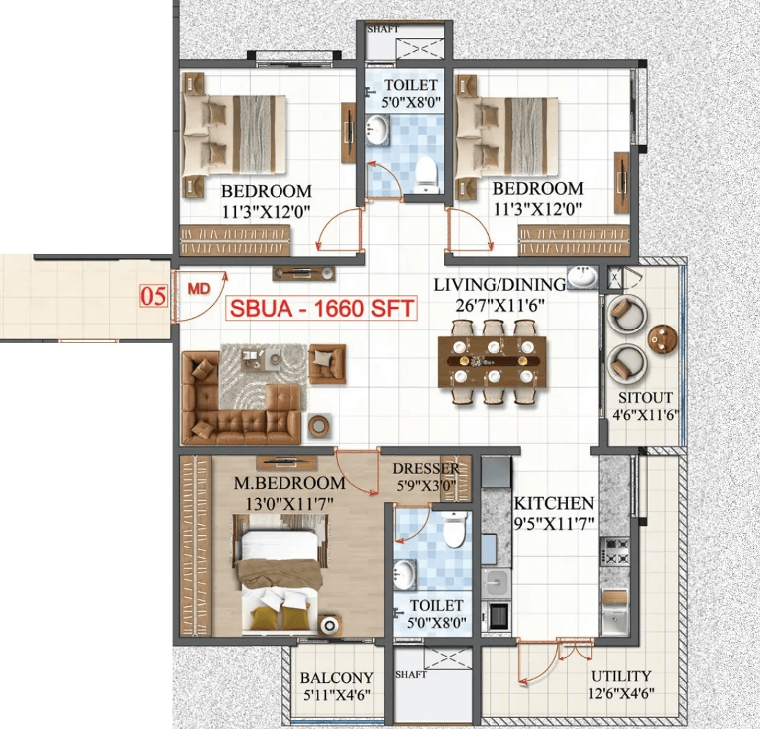 Amrutha Lake Vista Unit plan - 1162 sq.ft.
