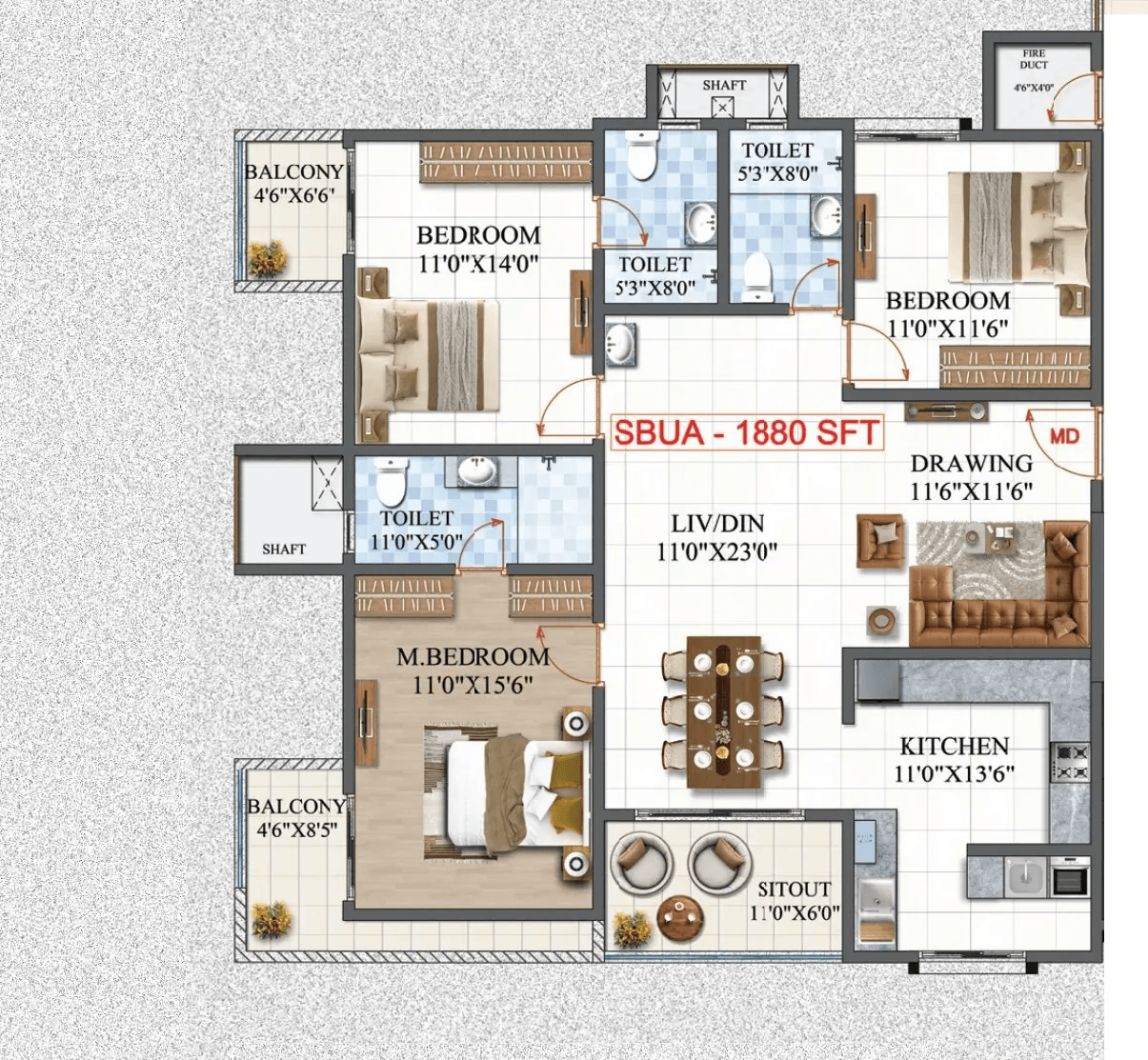 Amrutha Lake Vista Unit plan - 1316 sq.ft.
