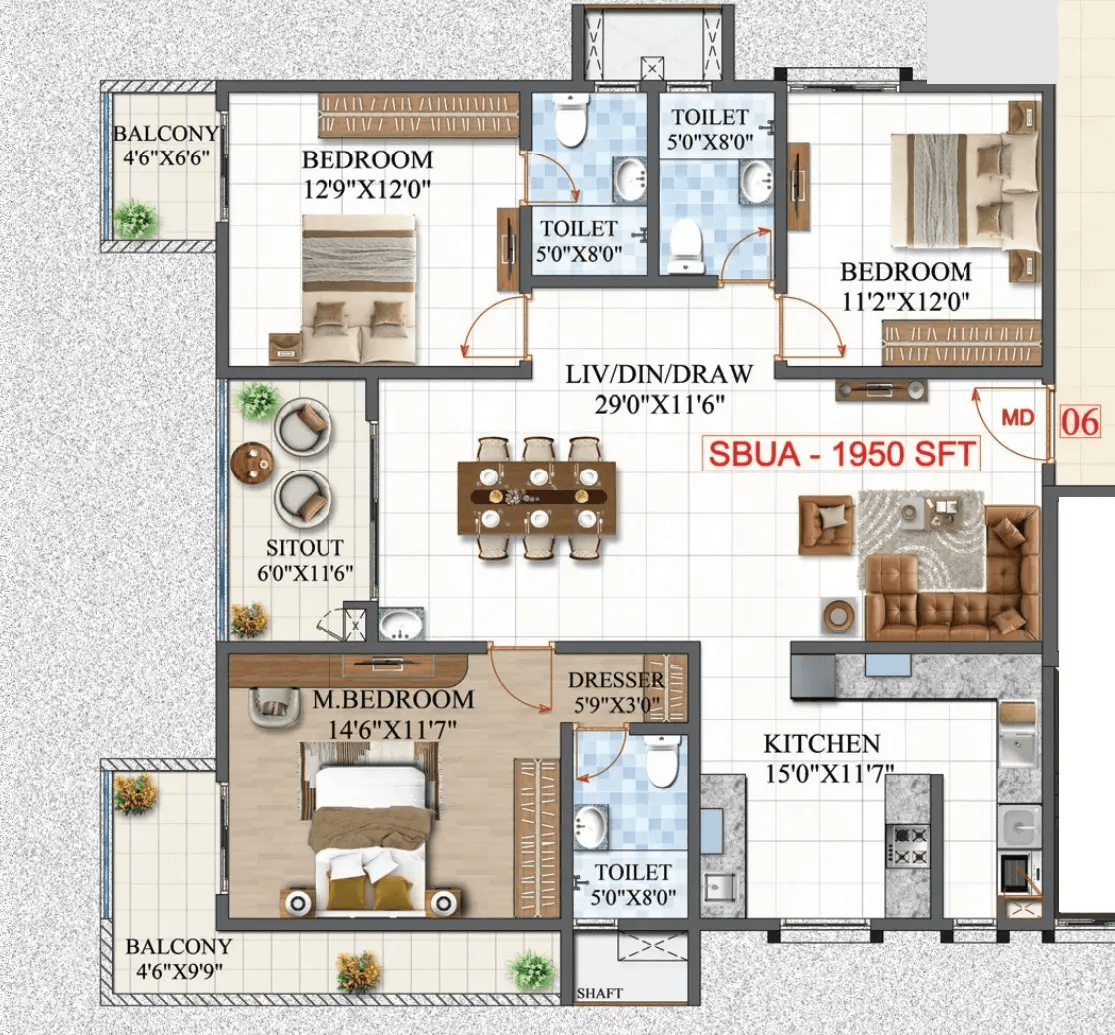 Amrutha Lake Vista Unit plan - 1365 sq.ft.