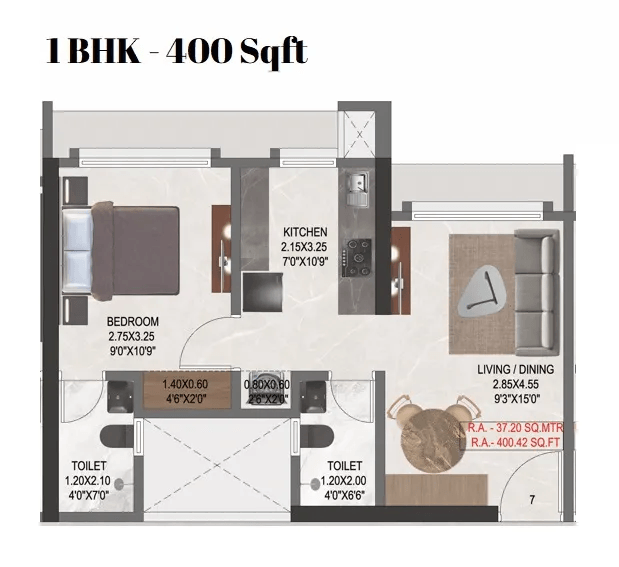 Unit plan - 400 sq.ft.