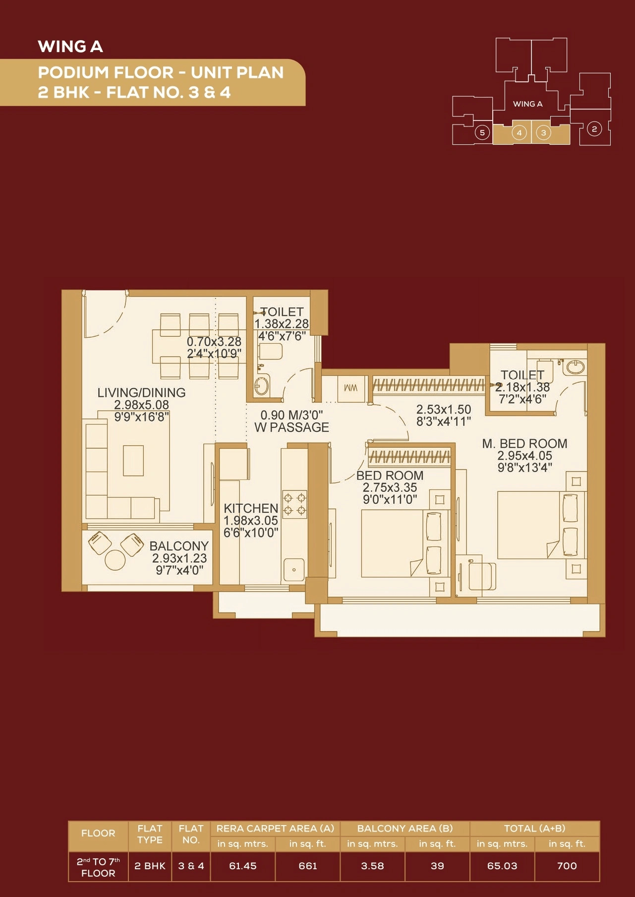 Dosti 604 Unit plan - 700 sq.ft.