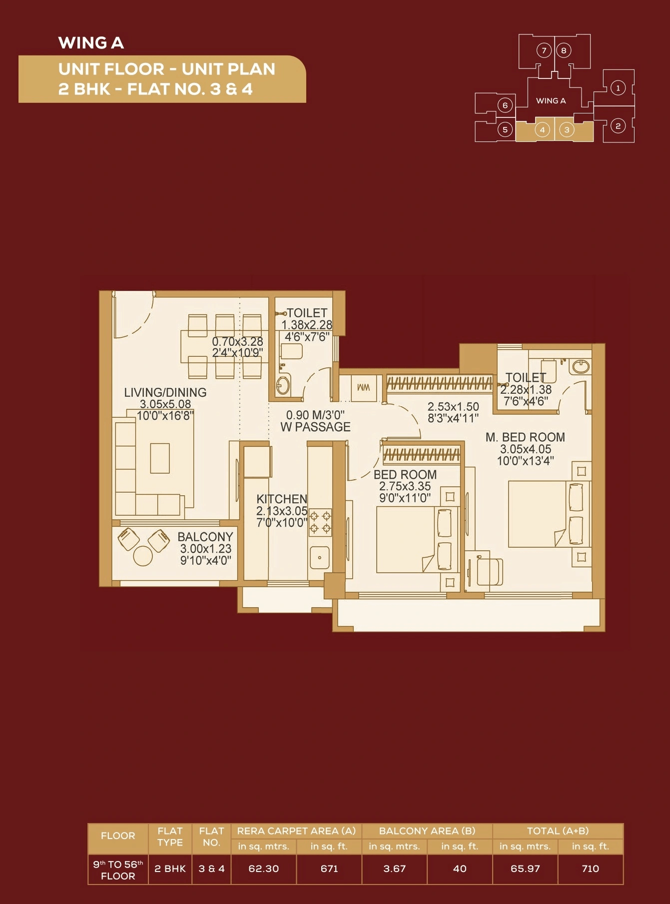 Dosti 604 Unit plan - 710 sq.ft.
