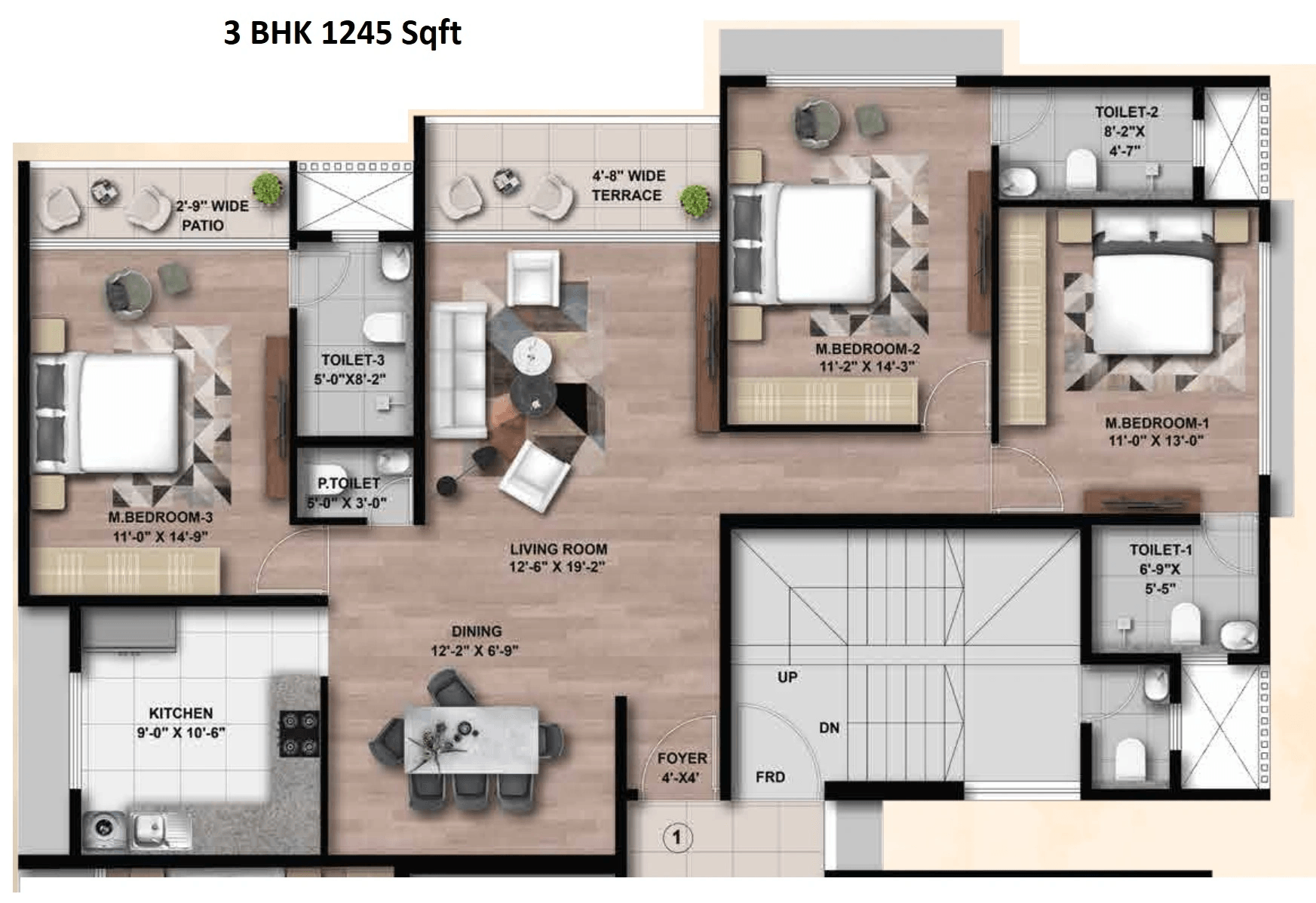 Unit plan - 1245 sq.ft.
