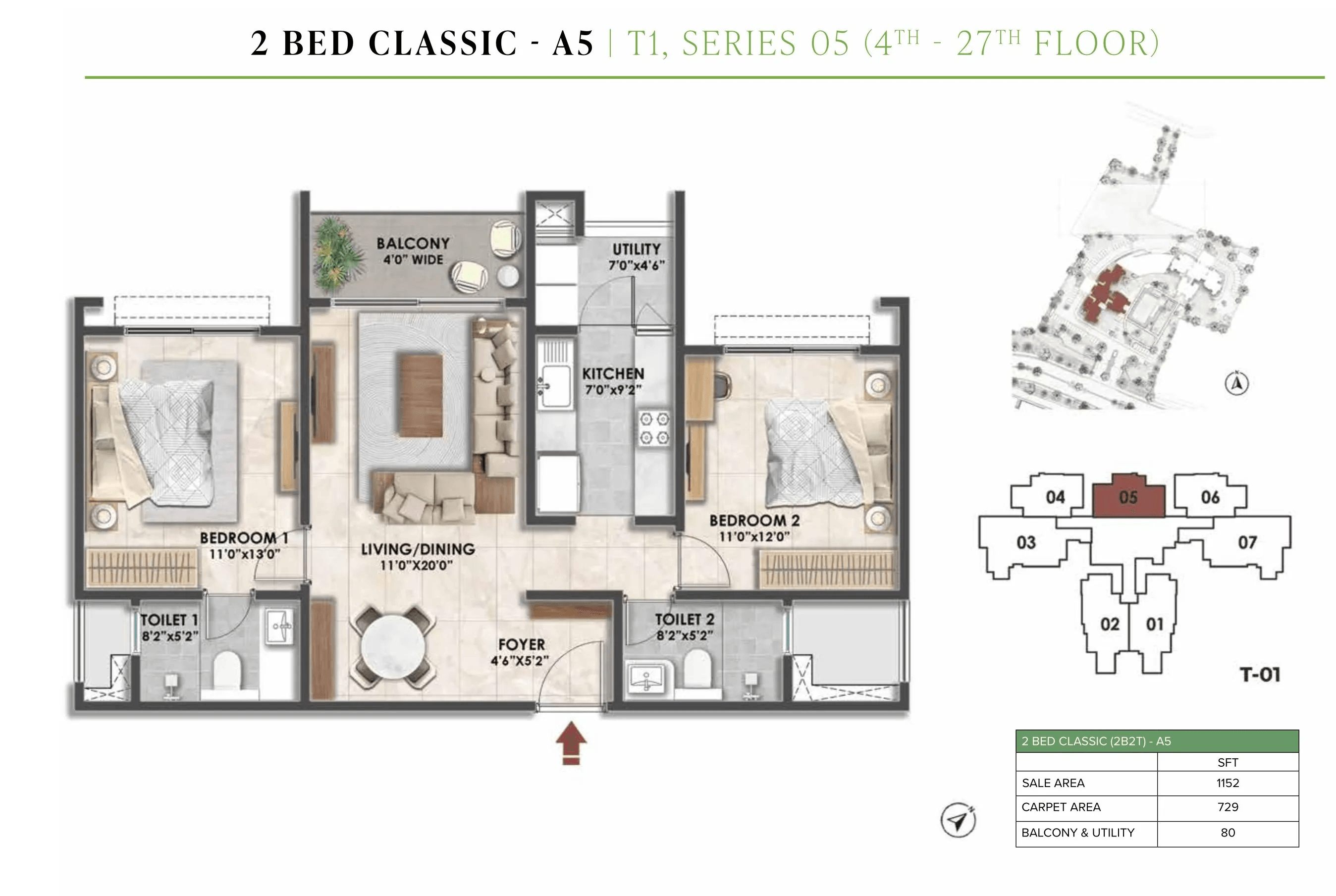 Prestige Fernleaf Unit plan - 729 sq.ft.