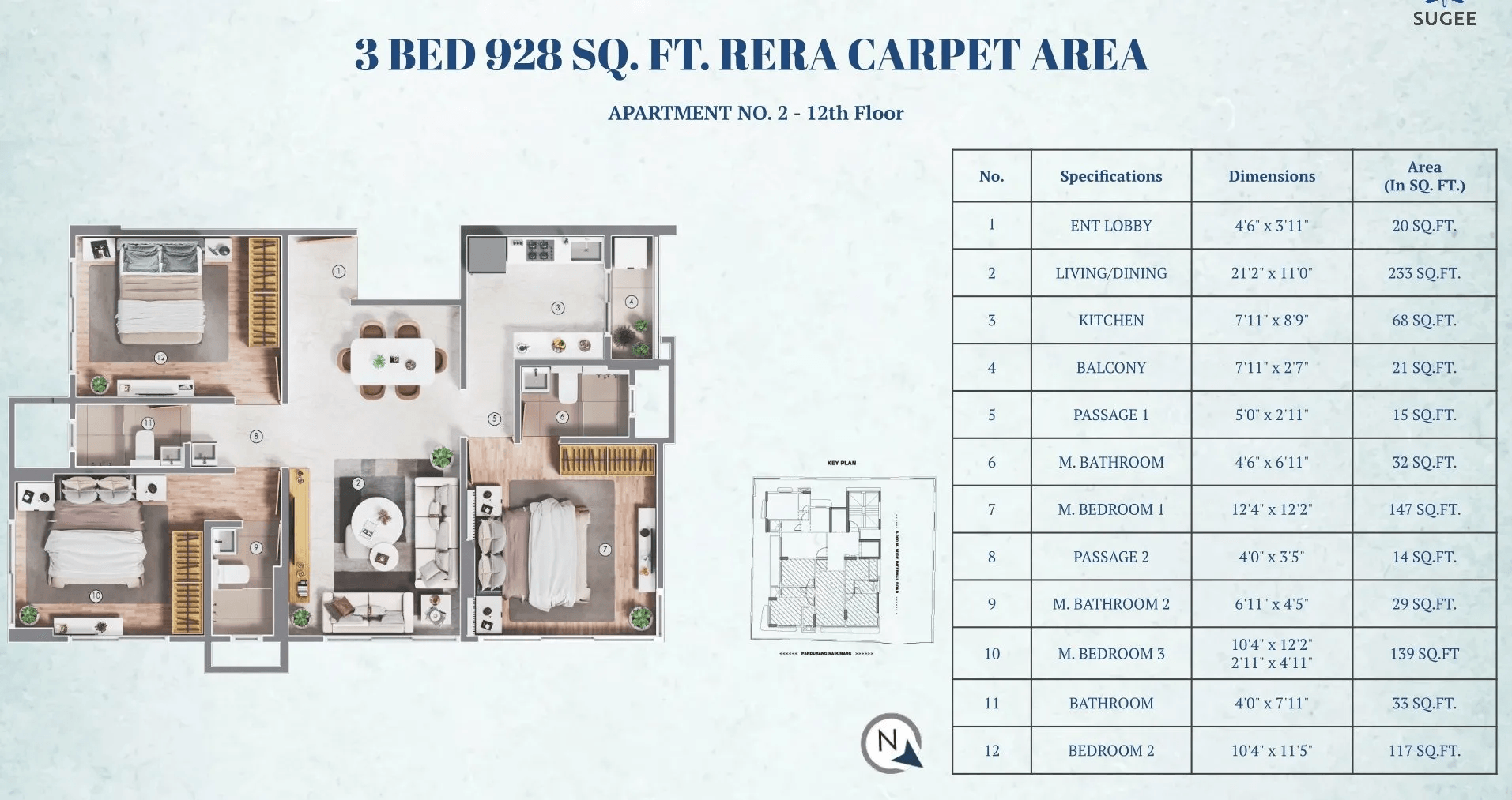 Sugee Krishnakunj Unit plan - 928 sq.ft.