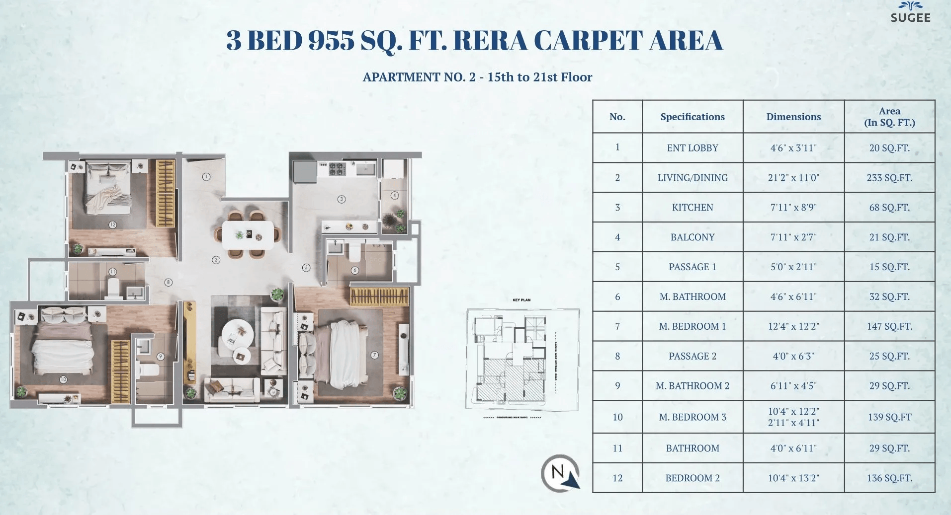 Sugee Krishnakunj Unit plan - 955 sq.ft.