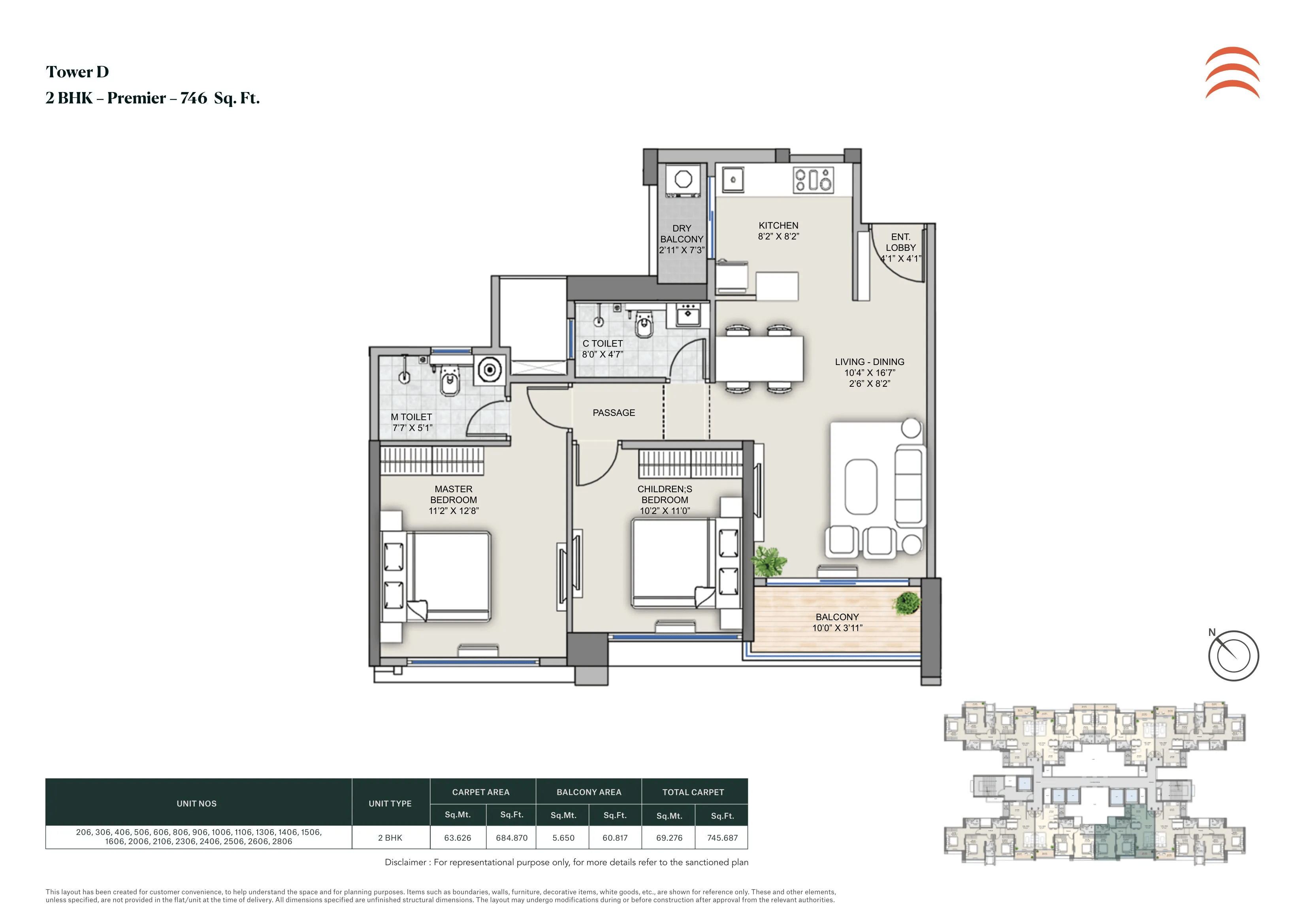 Supreme Rivana Unit plan - 746 sq.ft.