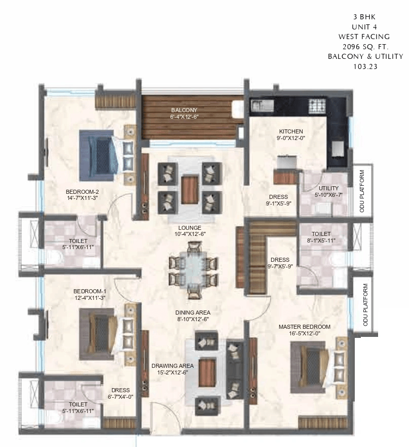 Zuari Gangothri Tribhuja Unit plan - 1467 sq.ft.