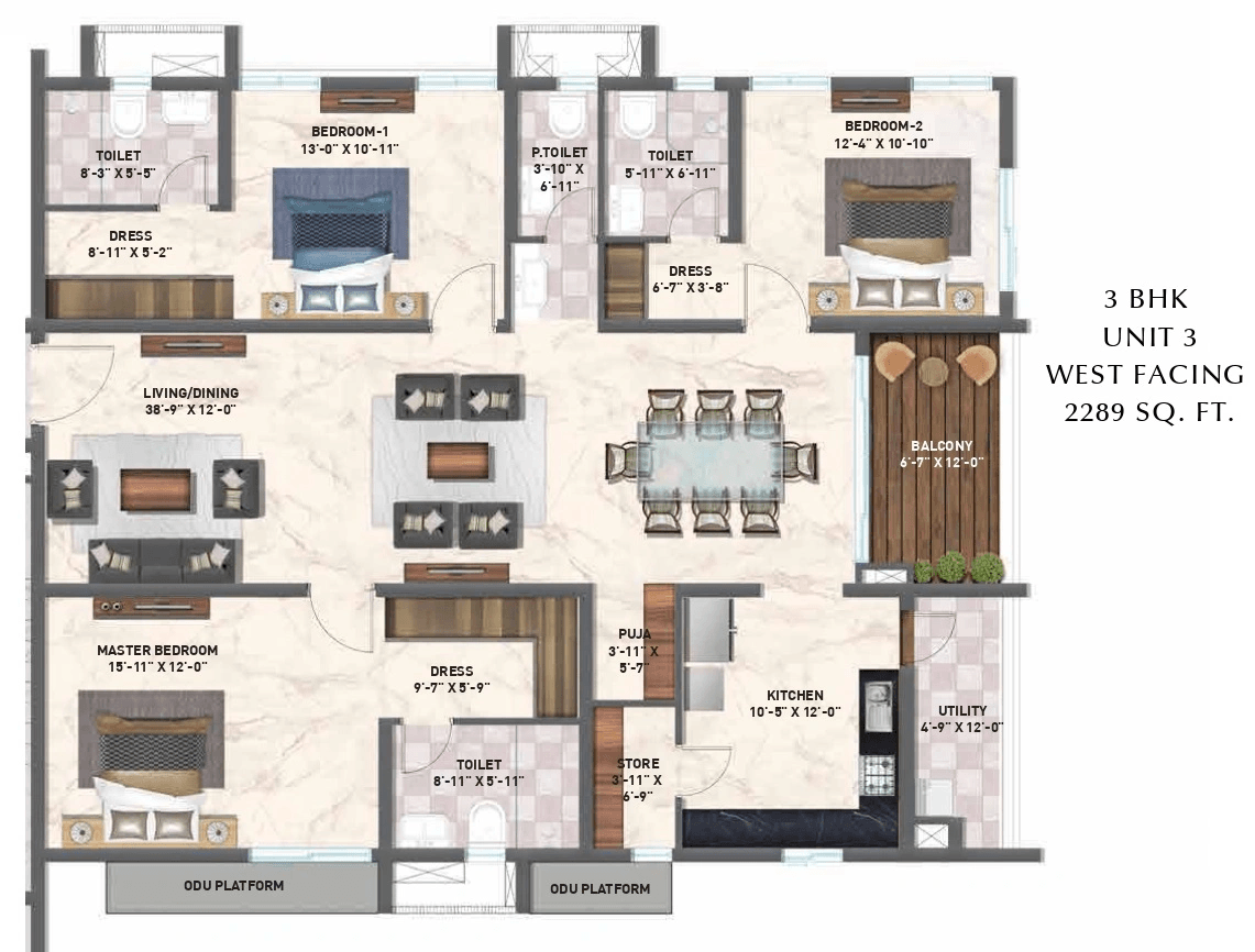 Zuari Gangothri Tribhuja Unit plan - 1602 sq.ft.