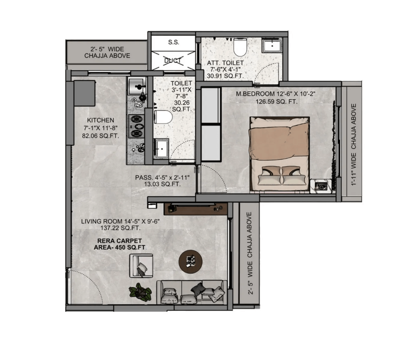 Prameya Code 137 Unit plan - 450 sq.ft.