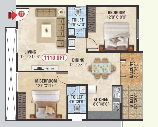 SS Serinity Unit plan - 799 sq.ft.