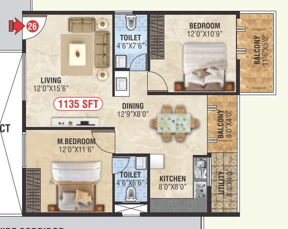 SS Serinity Unit plan - 817 sq.ft.