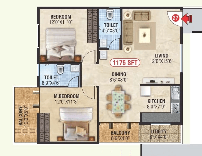SS Serinity Unit plan - 846 sq.ft.