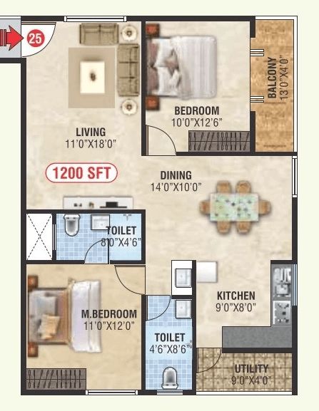 SS Serinity Unit plan - 864 sq.ft.