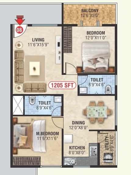 SS Serinity Unit plan - 867 sq.ft.