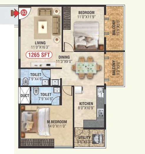 SS Serinity Unit plan - 910 sq.ft.