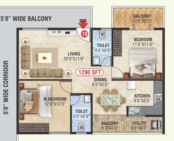 SS Serinity Unit plan - 928 sq.ft.