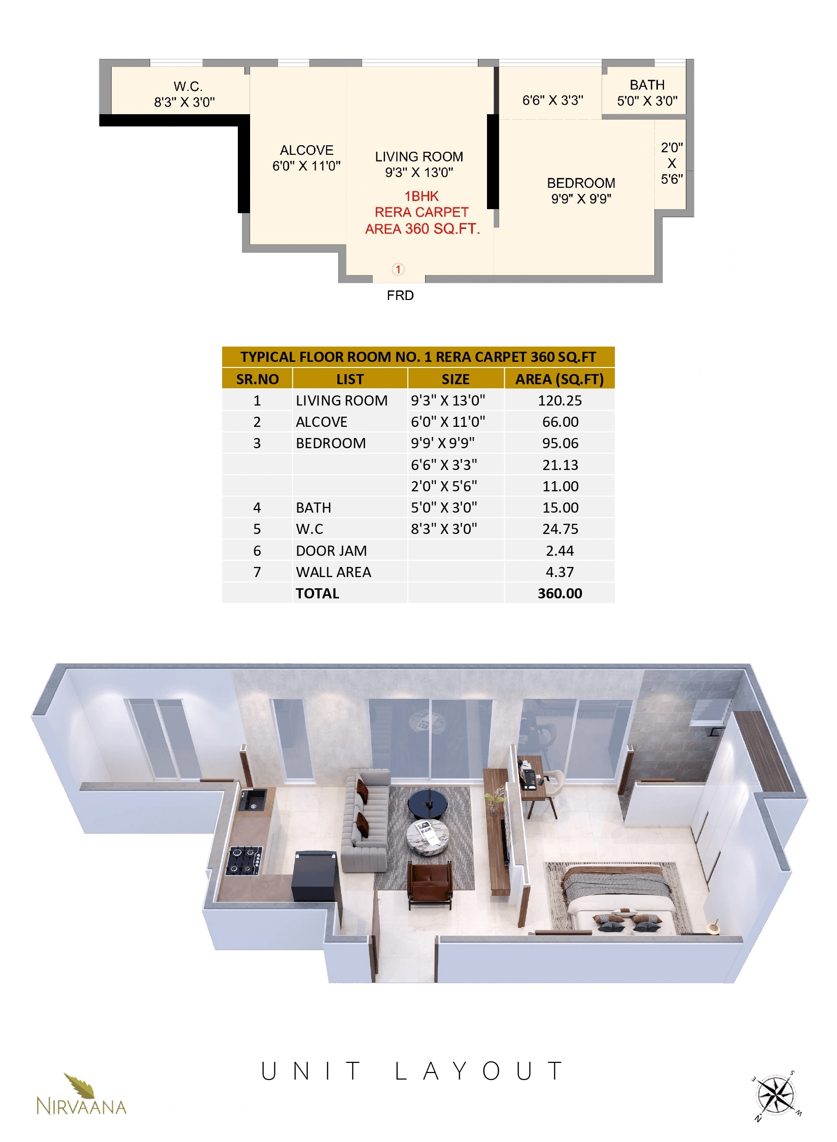 Nirvaana Pride Unit plan - 360 sq.ft.