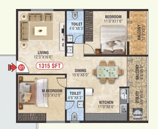 SS Serinity Unit plan - 946 sq.ft.