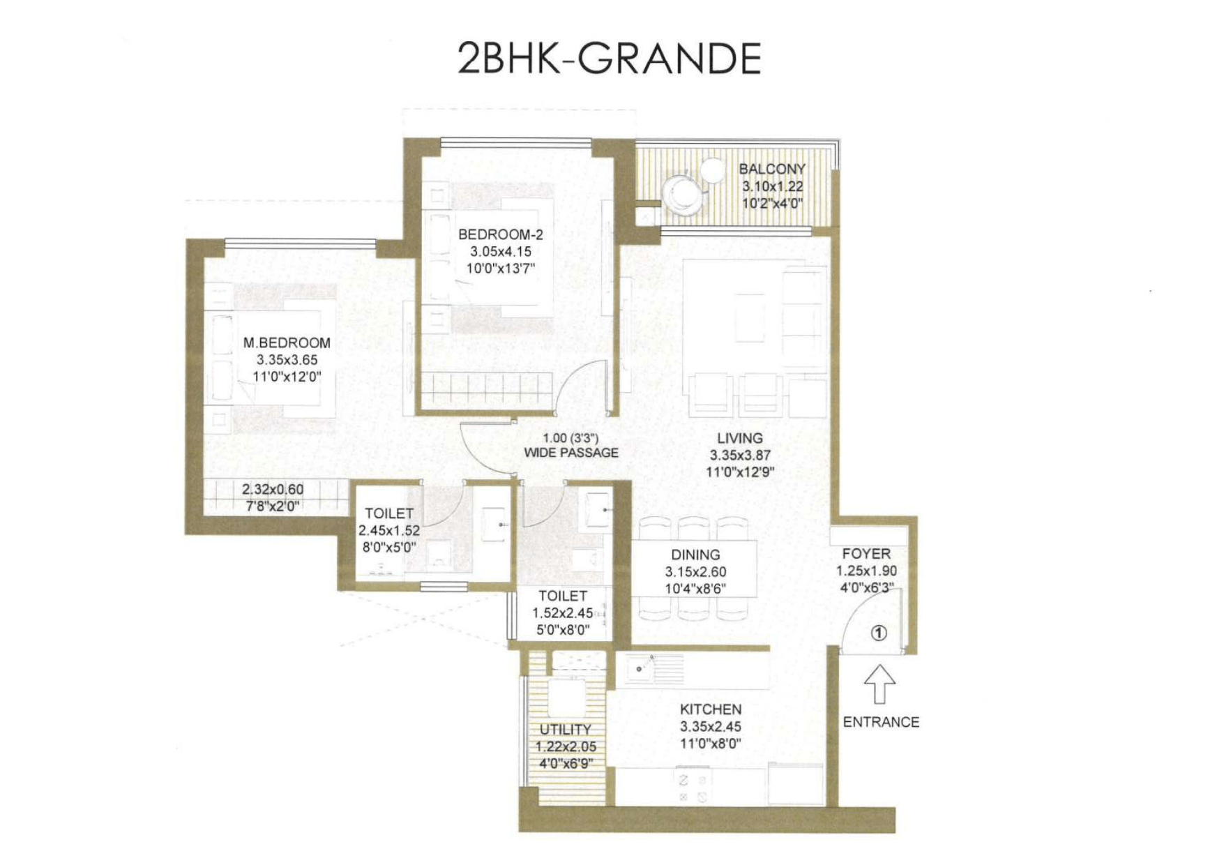 L&T Crestoria Estate Unit plan - 849 sq.ft.