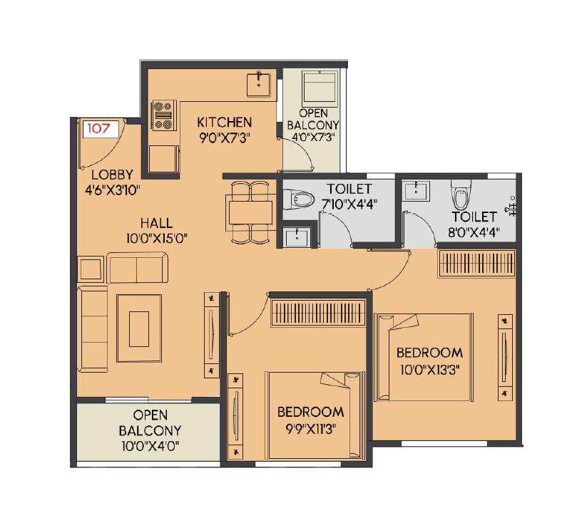 Aayush Elara Unit plan - 702 sq.ft.
