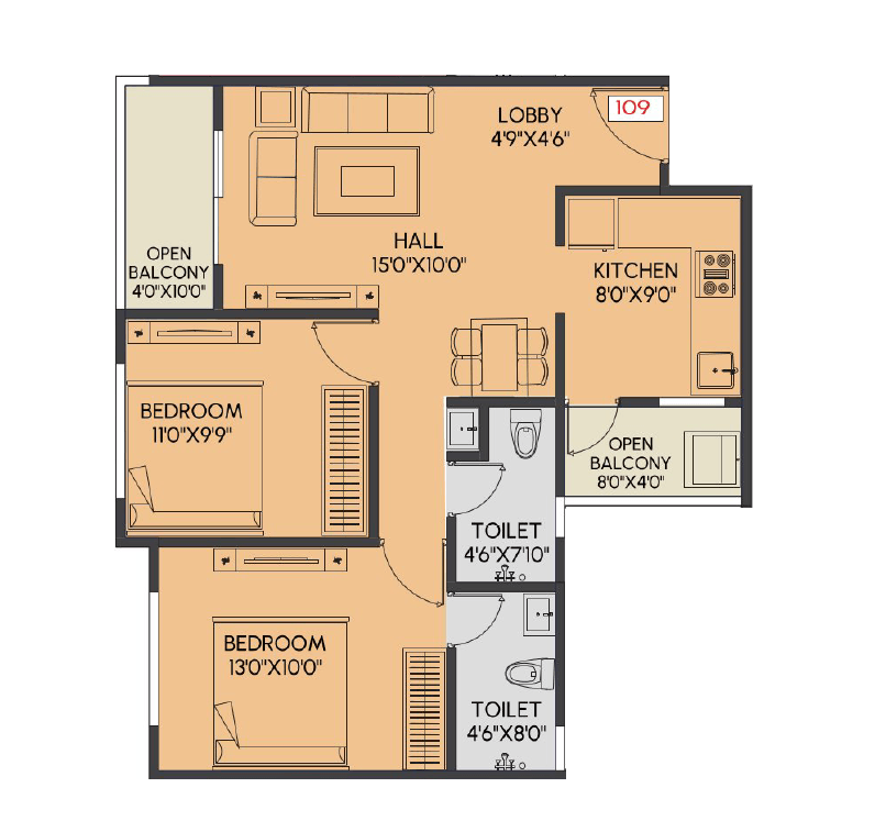 Aayush Elara Unit plan - 715 sq.ft.
