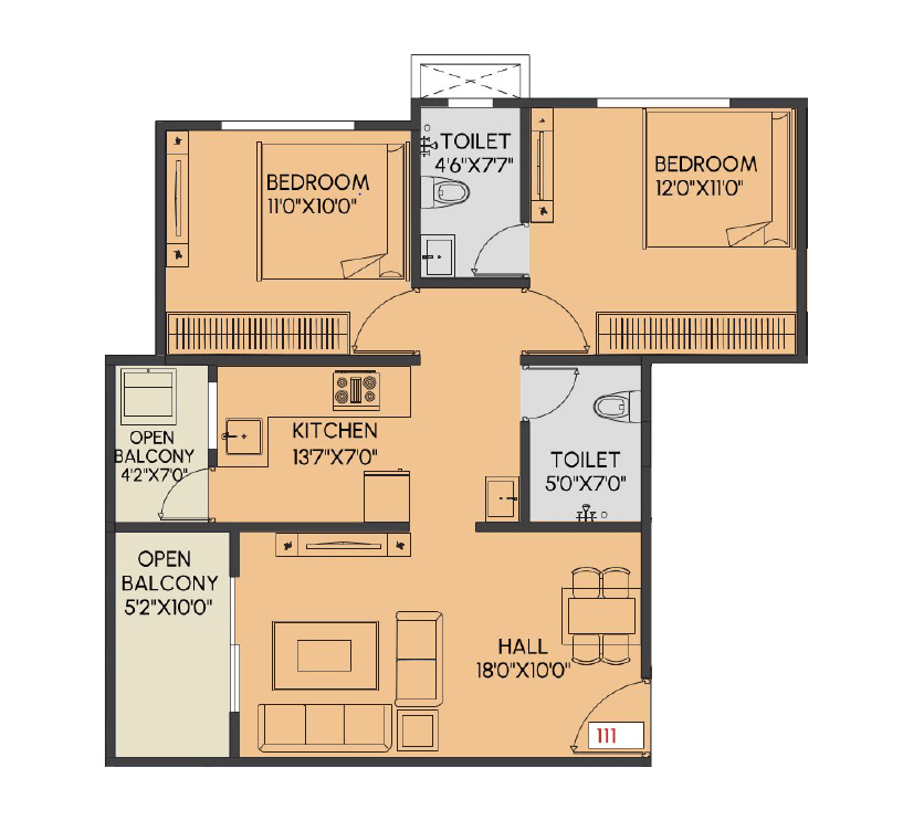 Aayush Elara Unit plan - 723 sq.ft.