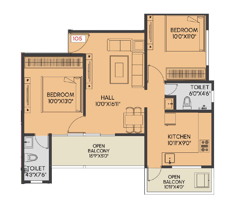 Aayush Elara Unit plan - 760 sq.ft.