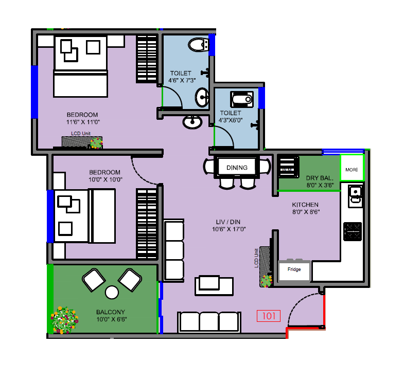 Vision Vishweshwar Nagar Unit plan - 694 sq.ft.