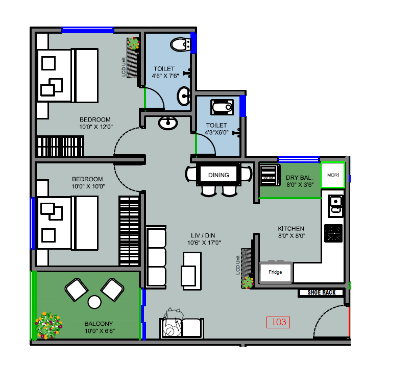 Vision Vishweshwar Nagar Unit plan - 715 sq.ft.