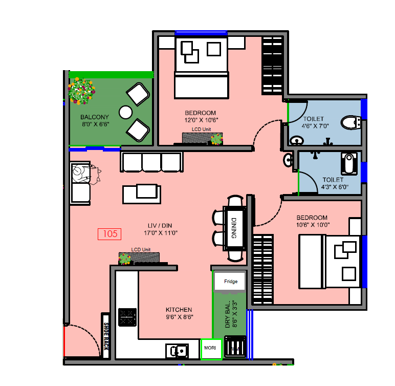 Vision Vishweshwar Nagar Unit plan - 742 sq.ft.