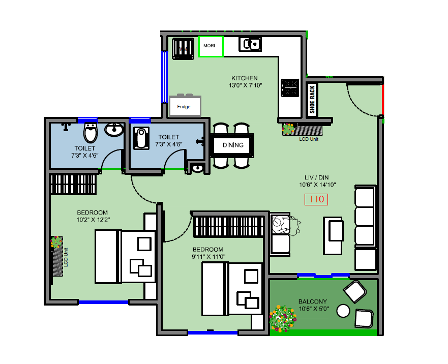 Vision Vishweshwar Nagar Unit plan - 749 sq.ft.