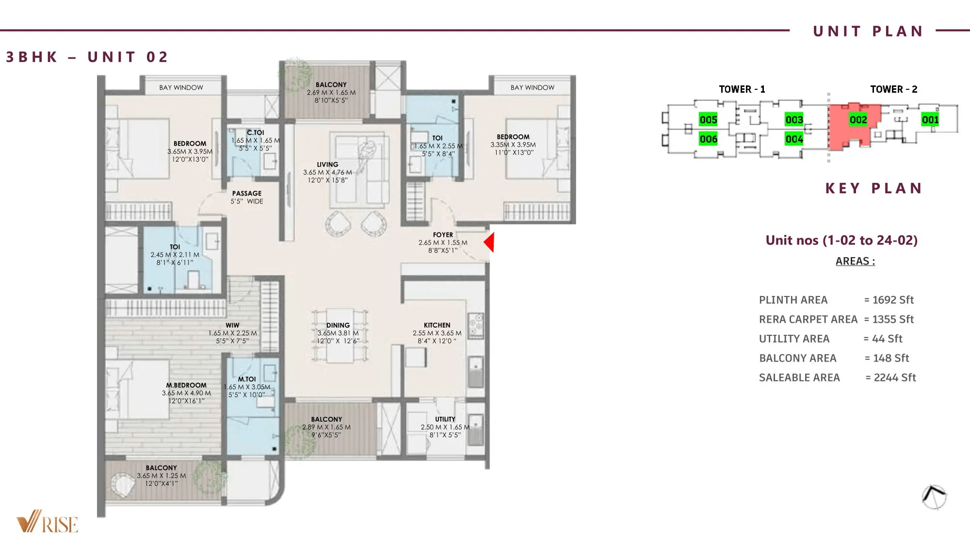 VRise The Loft Unit plan - 1355 sq.ft.