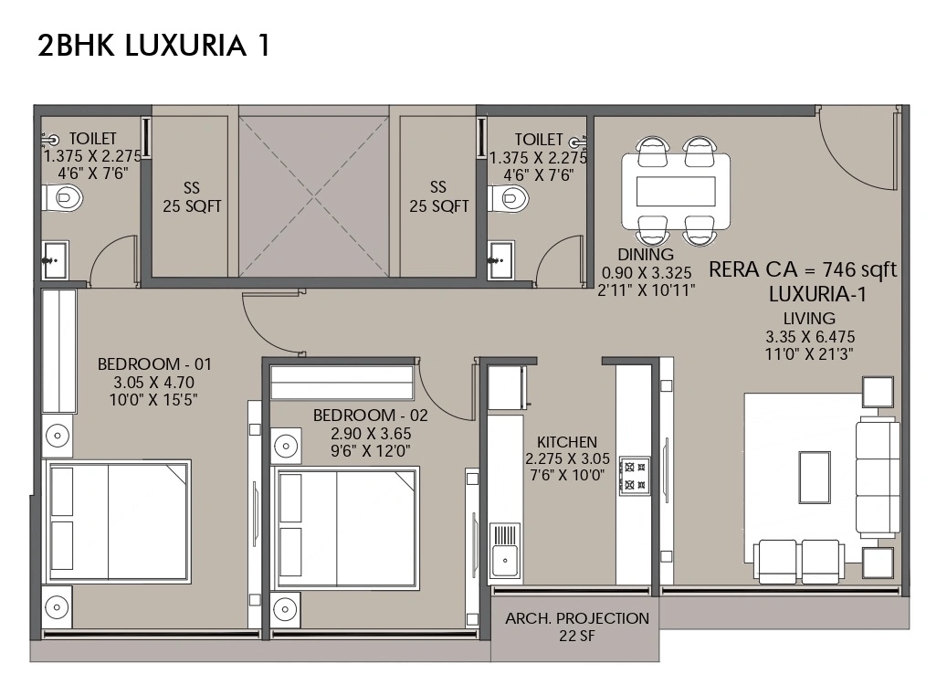 Platinum Sicily Unit plan - 817 sq.ft.