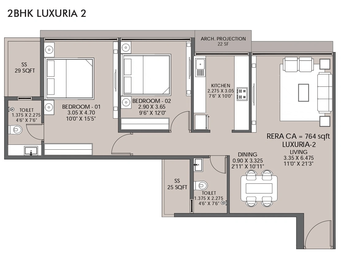 Platinum Sicily Unit plan - 841 sq.ft.