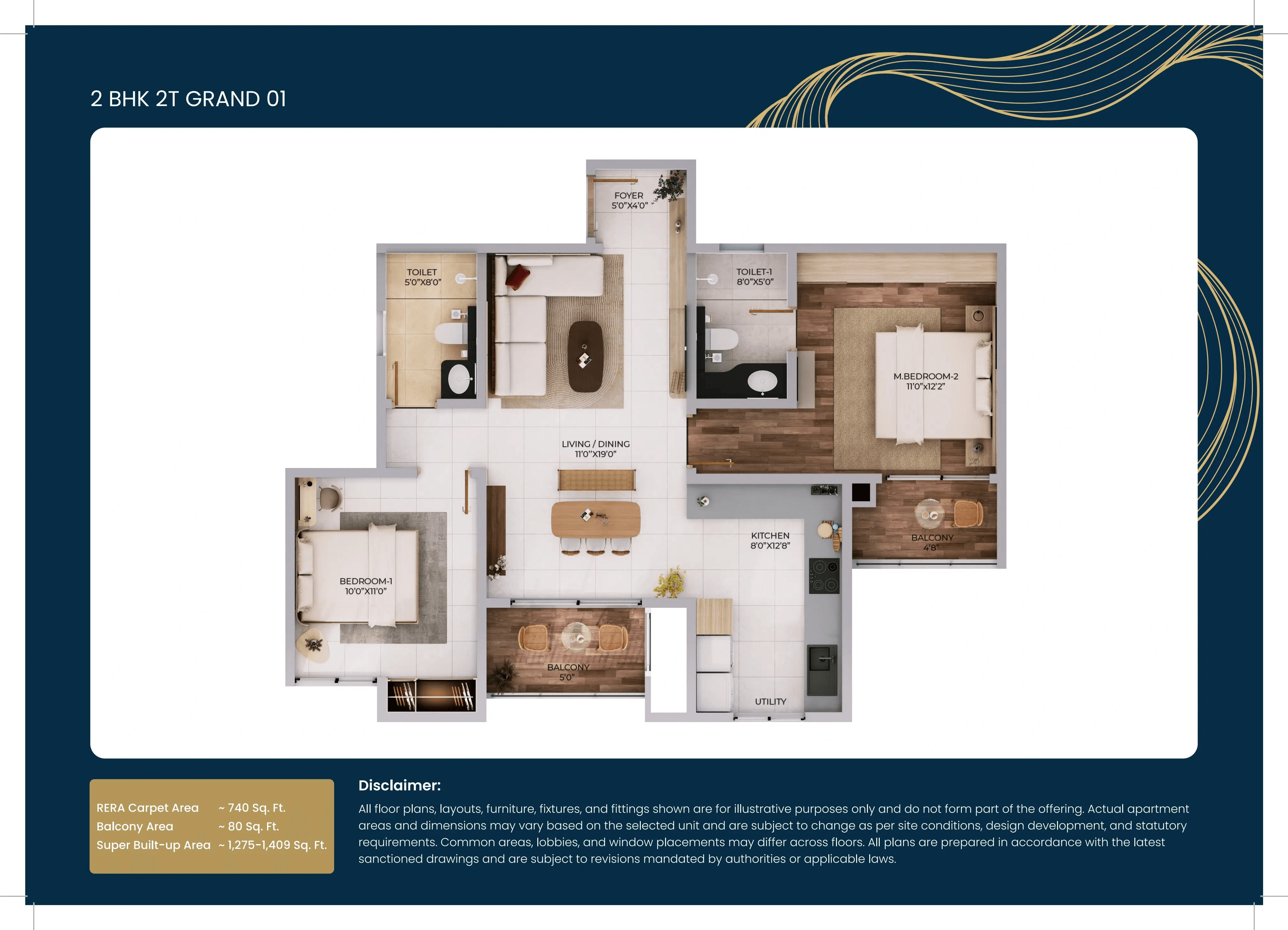 Purva Northern Lights Unit plan - 740 sq.ft.