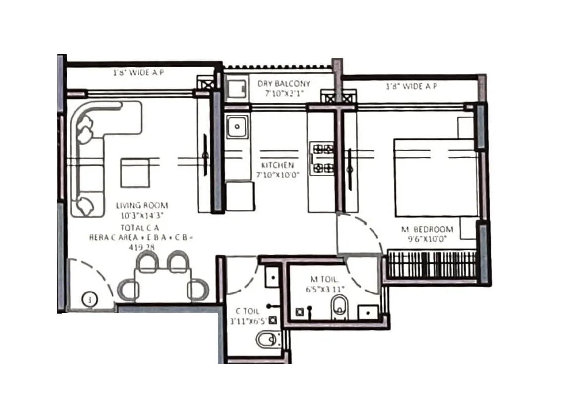 Nakshatra Veda Unit plan - 456 sq.ft.