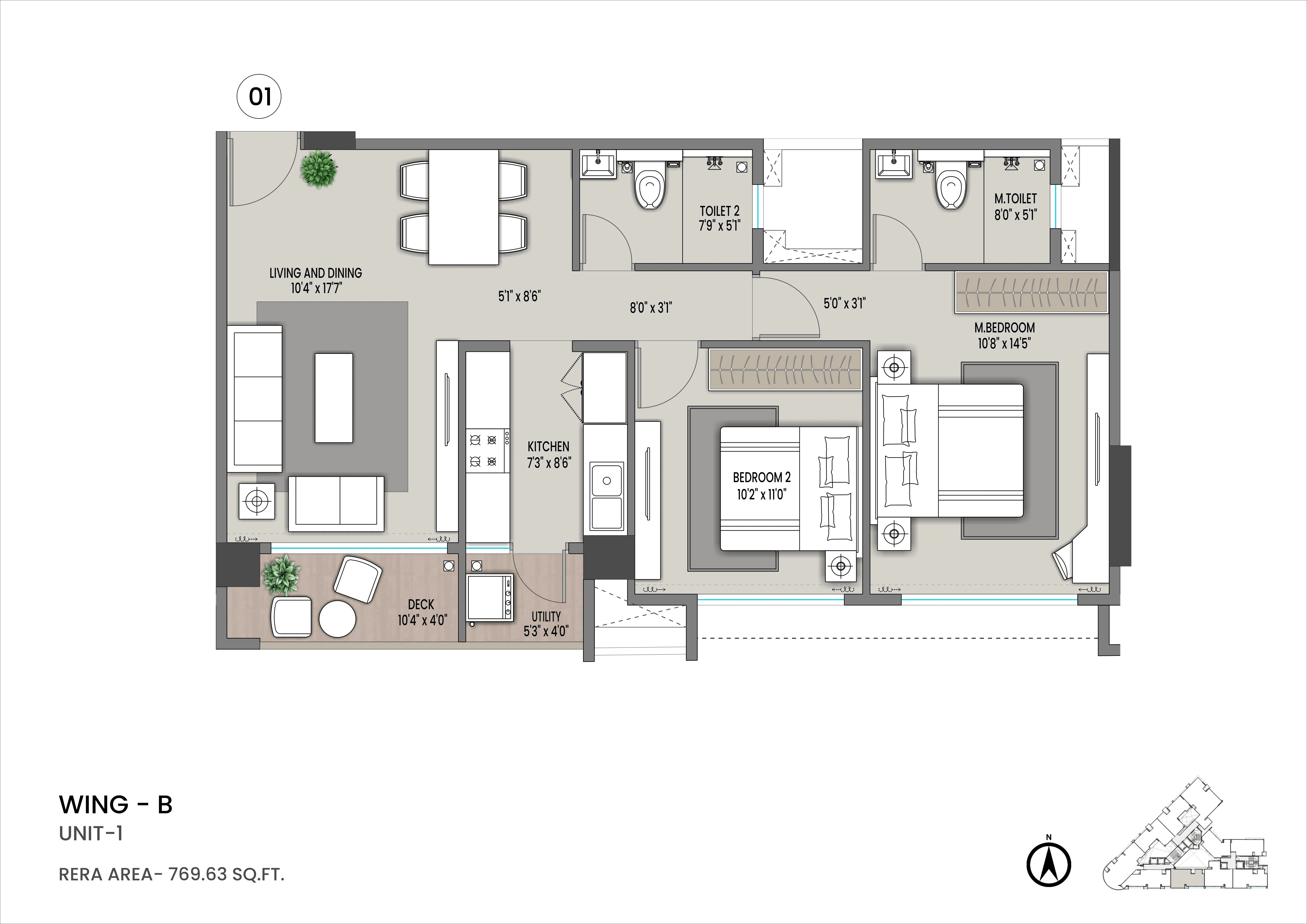 Shapoorji Pallonji Nine Arcs Unit plan - 769 sq.ft.
