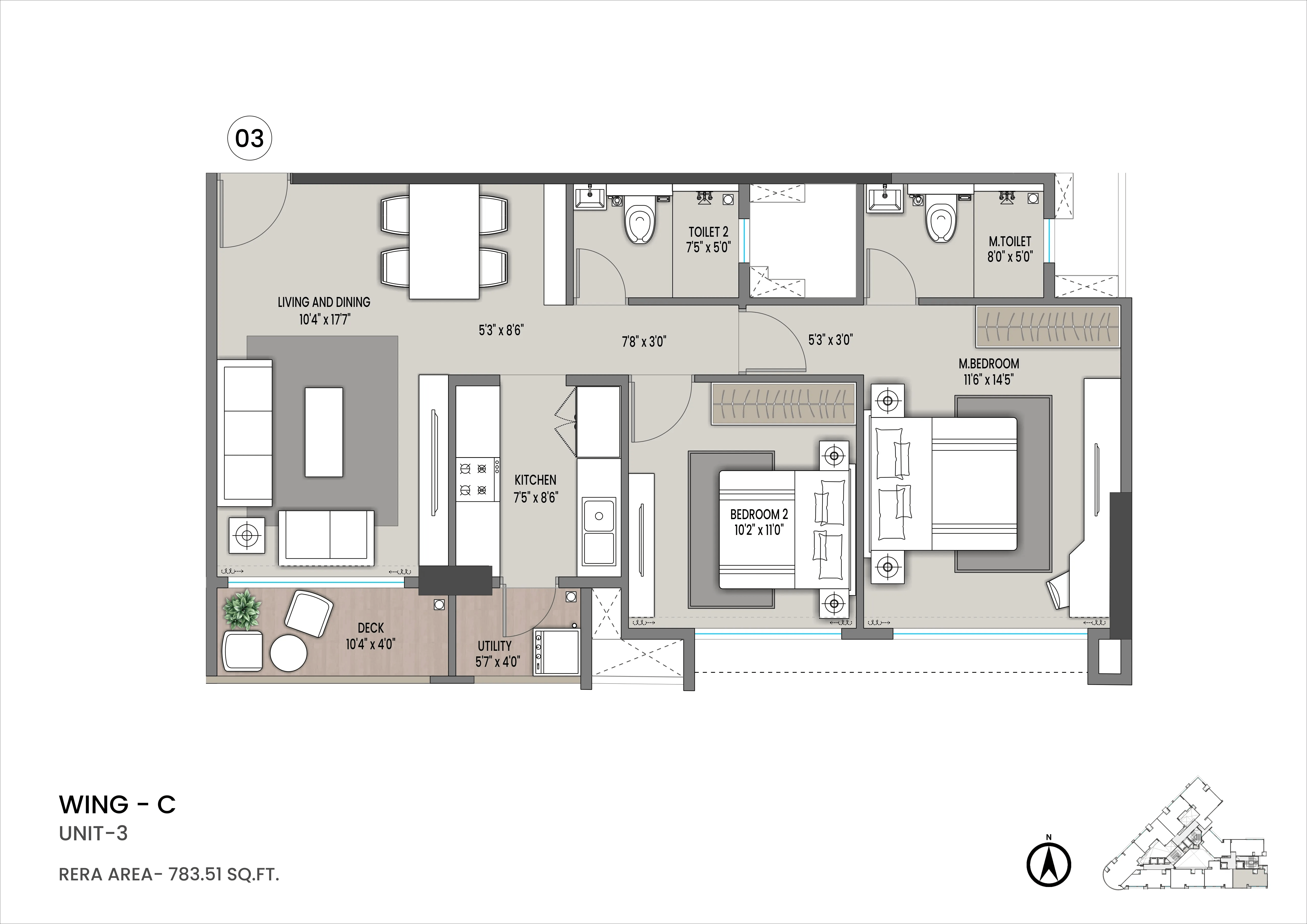 Shapoorji Pallonji Nine Arcs Unit plan - 783 sq.ft.