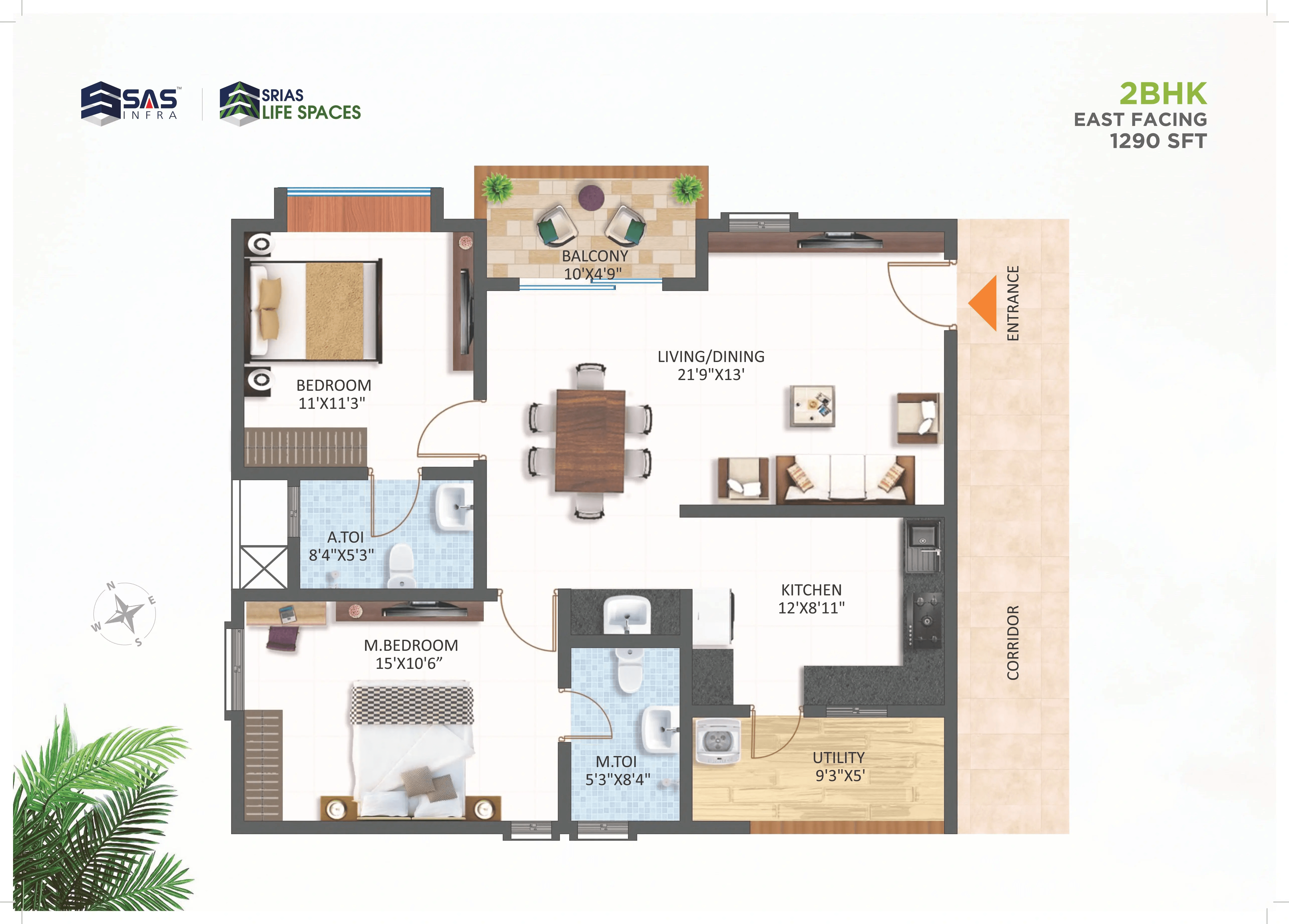 SRIAS life spaces Tiara Unit plan - 928 sq.ft.