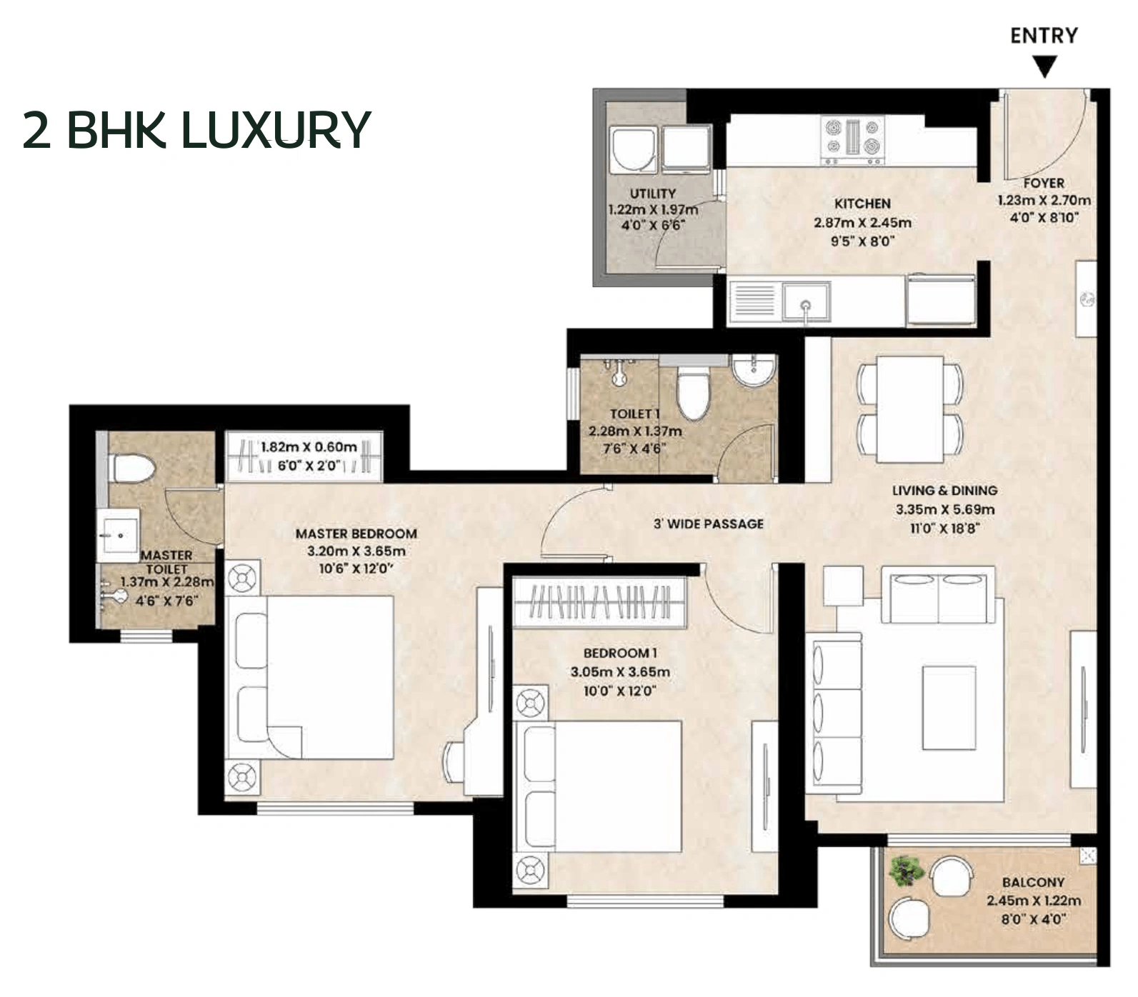 Mahindra Rainforest Unit plan - 778 sq.ft.