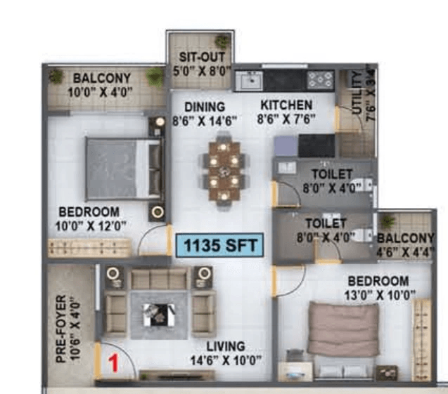 Maruti Akrida Unit plan - 794 sq.ft.