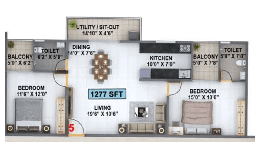 Maruti Akrida Unit plan - 893 sq.ft.