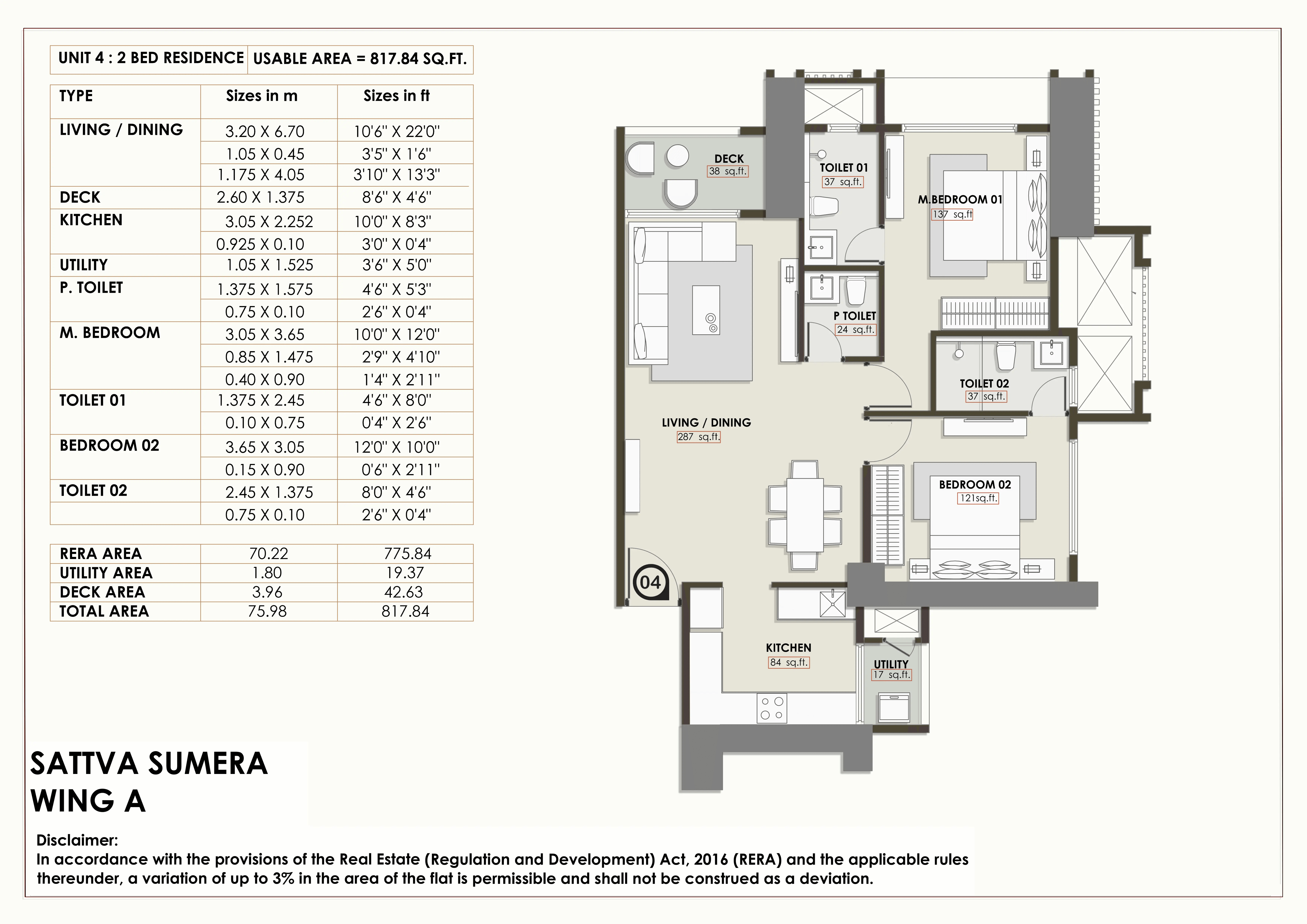 Sattva Sumera Unit plan - 817 sq.ft.