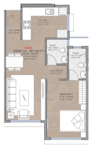 Silicon Pride Unit plan - 461 sq.ft.
