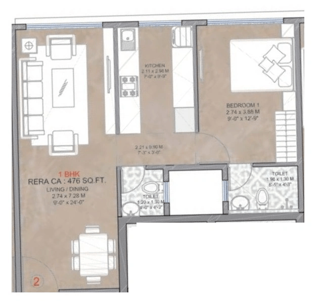Silicon Pride Unit plan - 476 sq.ft.